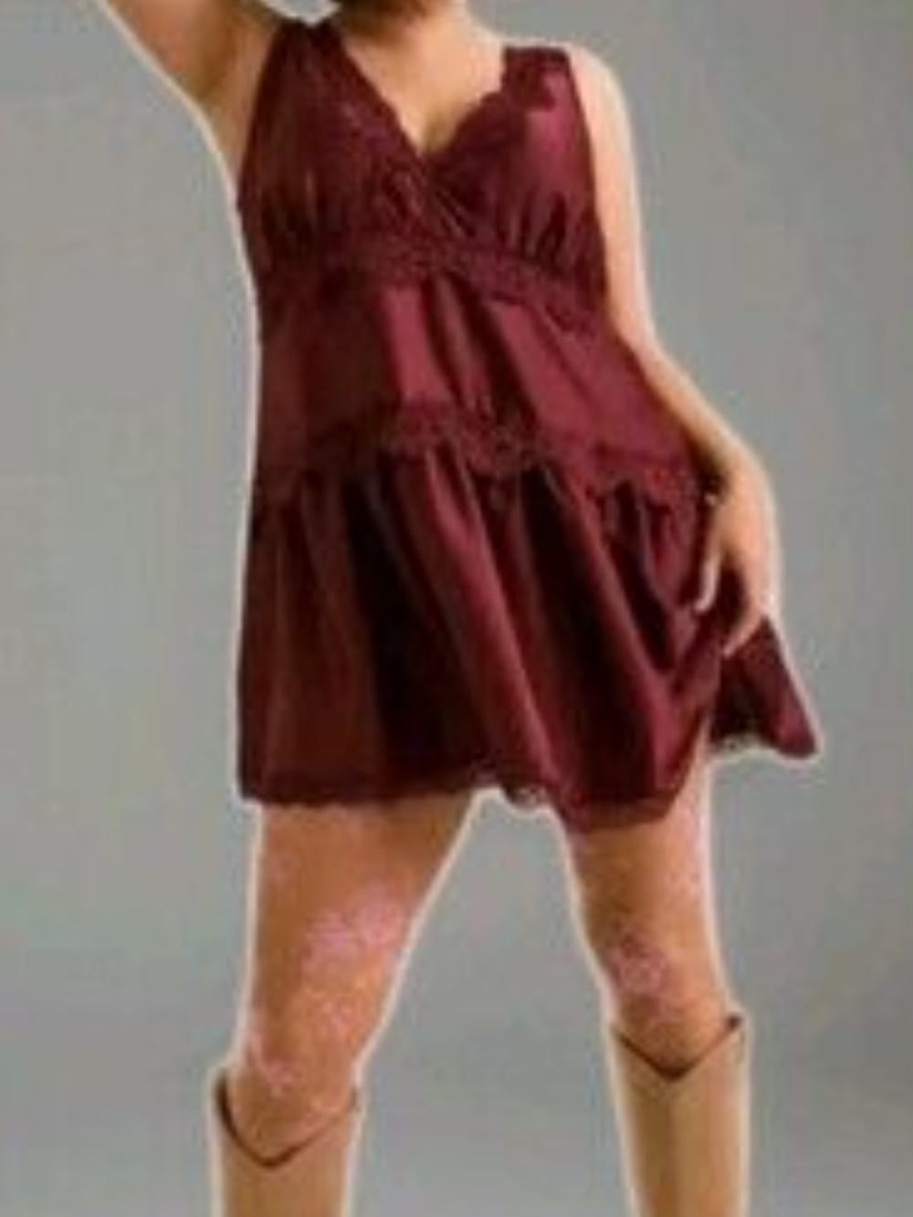Women's Plum Satin Lace Babydoll Nightdress